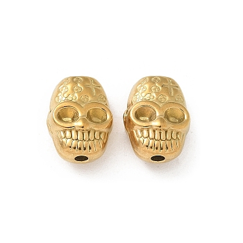 304 Stainless Steel Beads, Real 18K Gold Plated, Skull, 10x8x5.5mm, Hole: 1.5mm