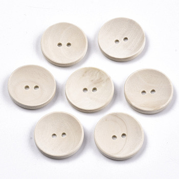 Natural Wood Buttons, 2-Hole, Unfinished Wooden Button, Concave Round, PapayaWhip, 25x4.5mm, Hole: 2.5mm