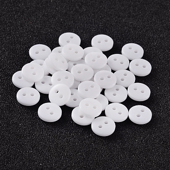 2-Hole Flat Round Resin Sewing Buttons for Costume Design, White, 9x2mm, Hole: 1mm