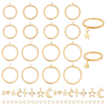 DIY Charms Finger Ring Making Kit, Including 304 Stainless Steel Loop Ring Base & Pendants & Jump Rings, Star & Cross & Moon & Heart, Golden, 82Pcs/box
