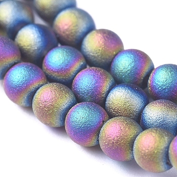 Electroplated Frosted Glass Bead Strands, Round, Multi-color Plated, 2.5mm, Hole: 0.7mm, about 150pcs/strand, 15.35 inch(39cm)