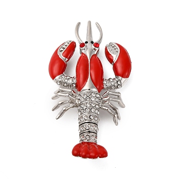 Zinc Alloy Crystal Rhinestone Enamel Brooch, Platinum, Lobster, 90x46mm