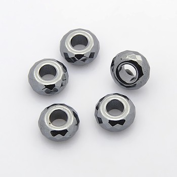 Electroplate Non-magnetic Synthetic Hematite Beads, Large Rondelle Beads, Black Plated, 14x7mm, Hole: 5mm
