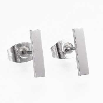 304 Stainless Steel Stud Earrings, Hypoallergenic Earrings, Rectangle, Stainless Steel Color, 10x2x1mm, Pin: 0.8mm