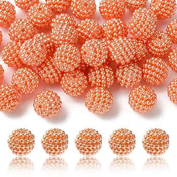 Imitation Pearl Acrylic Beads, Berry Beads, Combined Beads, Round, Coral, 12mm, Hole: 1.5mm