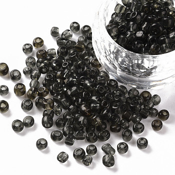 Glass Seed Beads, Transparent, Round, Gray, 6/0, 4mm, Hole: 1.5mm, about 4500 beads/pound