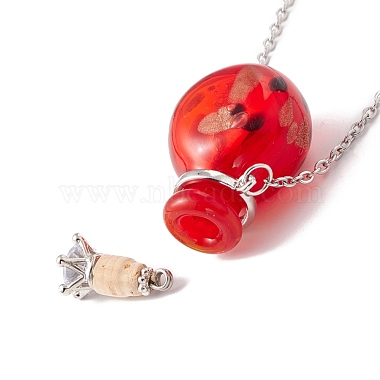 Glass Perfume Vial with Crown Pendant Necklace(NJEW-H218-01B)-6