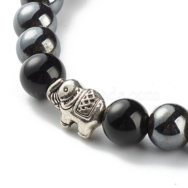 Natural Obsidian & Non-Magnetic Synthetic Hematite Round Beads Stretch Bracelet for Men Women(BJEW-JB06968)-6