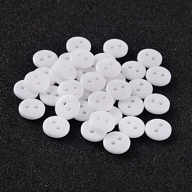 14L(9mm) White Flat Round Resin 2-Hole Button