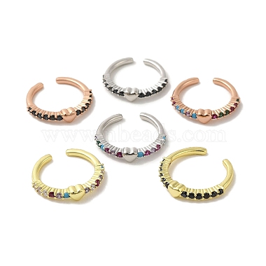 Mixed Color Heart Brass+Cubic Zirconia Finger Rings