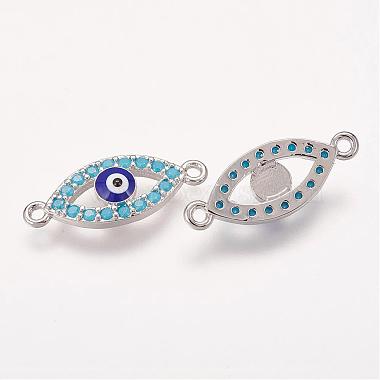 20mm DeepSkyBlue Horse Eye Brass+Cubic Zirconia Links