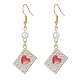 Pendientes colgantes rectangulares de diamantes de imitación de cristal de aleación con corazón(EJEW-JE05491-02)-1