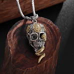 Snake Skull Alloy Gothic Pendant Box Chain Necklaces, Platinum & Golden, 23.62 inch(60cm)(FS-WG2281F-01)