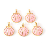 Alloy Enamel Pendants, Shell, Light Gold, Pink, 21x17x5mm, Hole: 4x2.5mm(ENAM-S121-144A)