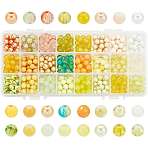 24 Color Imitation Pearl & Crackle & Transparent & Opaque Glass Beads, Round, Gradient Color, Yellow, 8~9mm, Hole: 1~1.6mm, about 30Pcs/color, 720Pcs/box(GLAA-PH0002-89A)