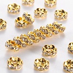 Rack Plating Brass Rhinestone Spacer Beads, Wavy Edge, Real 18K Gold Plated, 6x3mm, Hole: 1mm(RSB028NF-01G-01)