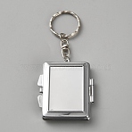 Iron Keychains, with Glass Mirror, Platinum, Rectangle, 99mm(KEYC-WH20054-003C-P)