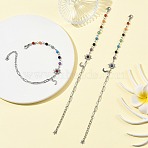 7 Chakra Gemstone Beaded Chain & 304 Stainless Steel Paperclip Chain Bracelets, Sun Charm Bracelets, Stainless Steel Color, 7.48 inch(19cm)(BJEW-JB14411)