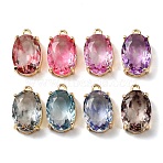 Brass Glass Charms, OvaL, Faceted, Golden, 17x10x7mm, Hole: 1.4mm(KK-Z141-08G)