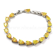 Rack Plating Brass Pave Cubic Zirconia Teardrop Links Bracelets for Women, Platinum, Gold, 8 inch(20.3cm)(BJEW-H604-01P-04)