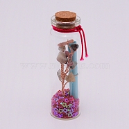 Mini Glass Wishing Bottles, with Cork Stopper, Sequins and Wire Wrapped Tree of Life Synthetic Quartz Chips, for Home Office Desk Decorations, Deep Pink, 7.3x2.2cm(GLAA-WH0018-77F)
