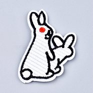 Rabbit Shape Computerized Embroidery Cloth Iron on/Sew on Patches, Costume Accessories, Appliques, White, 54x37x1.5mm(DIY-M006-08)