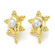 Rack Plating Brass Teardrop Stud Earring Findings, with Natural Pearl Beaded & Vertical Loops, Long-Lasting Plated, Golden, 34x24mm, Hole: 1.8mm, Pin: 0.8mm(KK-K348-10G)