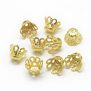 Plated Iron Bell Filigree Bead Caps, Fancy Bead Caps, Flower, 4-Petal, Golden, 6.5x4.5mm, Hole: 1mm, about 625pcs/50g(X-IFIN-S696-45G)