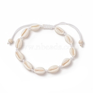 Natural Cowrie Shell Braided Beaded Anklets, White, Inner Diameter: 2-1/4~3-1/2 inch(5.85~8.8cm)(AJEW-AN00516-01)