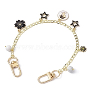 Flower & Star Alloy Enamel Charm Purse Chains with Natural Howlite & Swivel Clasps, Brass Chunky Chain/Curban Chain Bag Strap, 26.8cm(AJEW-BA00116-02)