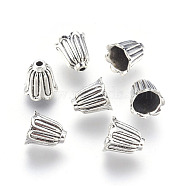 Lead Free & Nickel Free Alloy Bead Caps, Long-Lasting Plated, 7-Petal, Flower, Antique Silver, 11x10mm, Hole: 2mm, Inner Diameter: 8mm(PALLOY-J471-62AS-FF)