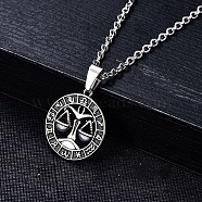 Stainless Steel Pendants, Stainless Steel Color, Flat Round with Constellation Charm, Libra, 28x25mm(PW-WG33219-09)
