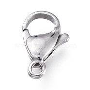 316 Surgical Stainless Steel Lobster Claw Clasps, Manual Polishing, Stainless Steel Color, 15x9.4x4.2mm, Hole: 1.8mm(STAS-M281-01P-F)