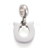 304 Stainless Steel Charms, with Tube Bails, Manual Polishing, Horseshoe, Stainless Steel Color, 12.6mm, Pendant: 7.5x6.6x1.8mm, Hole: 2.5mm(STAS-F259-010P)