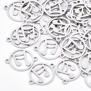 201 Stainless Steel Links connectors, Laser Cut Links, Flat Round with Musical Note, Stainless Steel Color, 20x15x1mm, Hole: 1.6mm(STAS-T044-14P)