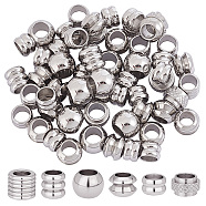 Elite 100Pcs 6 Style 201 Stainless Steel European Beads Sets, Large Hole Beads, Column & Rondelle, Stainless Steel Color, 6~8x3.8~7mm, Hole: 4~4.5mm(STAS-PH0005-43)