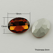 Glass Pointed Back Rhinestone, Back Plated, Faceted, Oval, Chocolate, 13x18x5mm(RGLA-Q012-9)