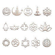 15Pcs 15 Styles 201 Stainless Steel Pendants, Laser Cut, Mixed Shapes, Stainless Steel Color, 38.5x45x1mm, Hole: 1.6mm, 1pc/style(STAS-CJ0001-191)