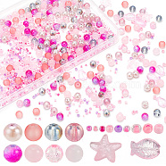 DIY Beads Jewelry Making Finding Kit, Including Imitation Jade Glass & Seed Beads, Round & Fish & Starfish, Pink, 1122Pcs/box(DIY-AR0003-44B)