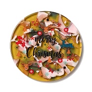 Transparent Christmas Themed Cellulose Acetate(Resin) Pendants, Flat Round Charms, Deer, 44x3mm, Hole: 1.8mm(OACR-L018-03C)