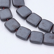 Non-magnetic Synthetic Hematite Beads Strands, Frosted, Square, 7.5x7.5x2.5mm, Hole: 1mm, about 52pcs/strand, 15.5 inch(39.5cm)(G-P341-42F-8x8x3mm)