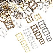 120Pcs 12 Style Alloy Slide Buckles, Square, Mixed Color, 8.7~12x8.7~12x1~1.3mm, 10pcs/style(FIND-FG0001-37)