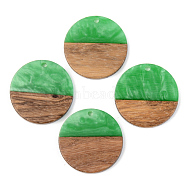 Opaque Resin & Walnut Wood Pendants, Flat Round, Green, 28x3mm, Hole: 2mm(RESI-S389-025A-C03)