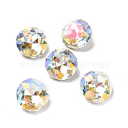 Light AB Style Glass Rhinestone Cabochons, Pointed Back & Back Plated, Faceted, Flat Round, Light Crystal AB, 14x6.9mm(RGLA-J033-C-001LA)