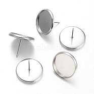 Flat Round 304 Stainless Steel Stud Earring Settings, Stainless Steel Color, Tray: 14mm, 16mm, Pin: 0.7mm(STAS-M227-14mm)