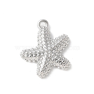 Brass Pendants, Starfish Charms, Lasting Plated, Cadmium Free & Lead Free, Platinum, 14.5x13.5x2.5mm, Hole: 1.2mm(KK-P290-50P)