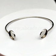 Stainless Steel Cuff Bangle Making, Blank Cabochon Setting, Stainless Steel Color, Round Tray: 12mm, 0.2cm, Inner Diameter: 2-7/8 inch(7.2cm)(FIND-WH0032-97P)