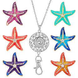 SUNNYCLUE DIY Interchangeable Starfish Office Lanyard ID Badge Holder Necklace Making Kit, Including Alloy Snap Buttons & Keychain Making, 304 Stainless Steel Cable Chains Necklace, Mixed Color, 8Pcs/box(DIY-SC0023-20)