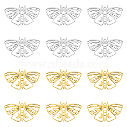 12Pcs 2 Colors 201 Stainless Steel Pendants, Butterfly, Real Gold Plated & Stainless Steel Color, 24.5x44.5x1.5mm, Hole: 1.8mm, 6pcs/color(STAS-DC0013-95)