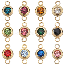 24Pcs 12 Colros 304 Stainless Steel Rhinestone Connector Charms, Flat Round Links, Golden, Mixed Color, 12x6.5x4mm, Hole: 2mm, 2pcs/color(STAS-SC0006-39)